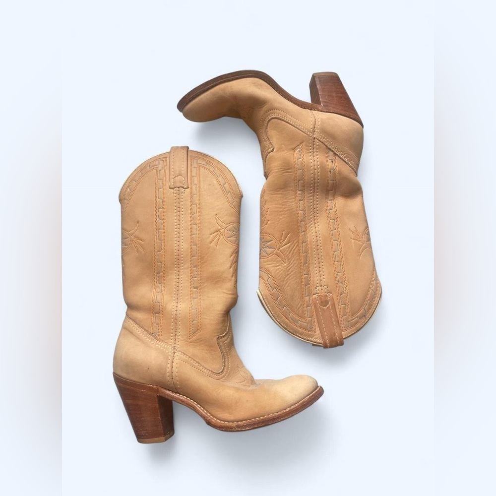 ACME Tan Leather Western Heeled Boots